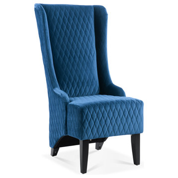 Quilted Fabric Wing Back Chair Wide, High Back, Blue