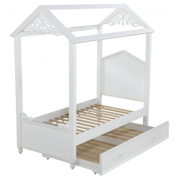 HomeRoots 45.5" X 82" X 85" White Wood Twin Bed
