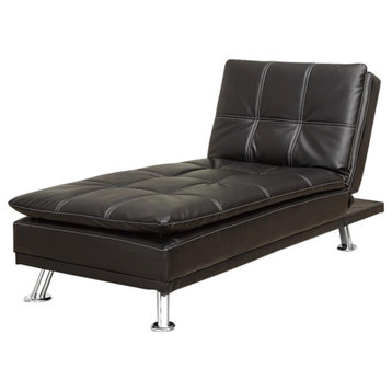 Bowery Hill Contemporary Faux Leather Tufted Chaise Lounge in Black