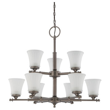Nuvo 60/4019 Teller 9-Light Aged Pewter and Frosted Etched Glass Chandelier