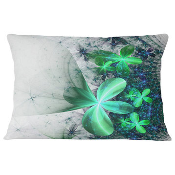 Sparkling Green and Blue Fractal Flower Floral Throw Pillow, 12"x20"