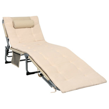 Costway 4-Fold Oversize Padded Folding Chaise Lounge Reclining Chair Beige