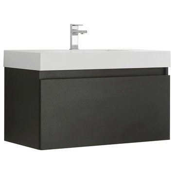 Fresca Mezzo 36" Black Wall Hung Cabinet With Integrated Sink