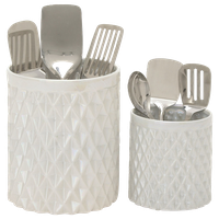 Set of 2 Cream stoneware Modern Decorative Jar, 9", 6"