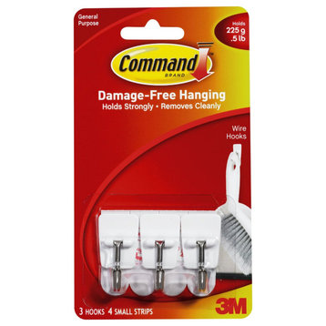 Command 17067 Small Wire Utensil Hooks, White, 3 Hooks & 4 Strips