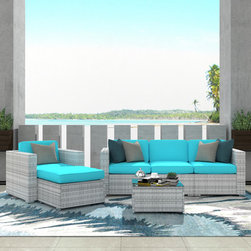 6 Piece Patio Furniture Set Wicker Outdoor Sectional Sofa - Outdoor Sofas