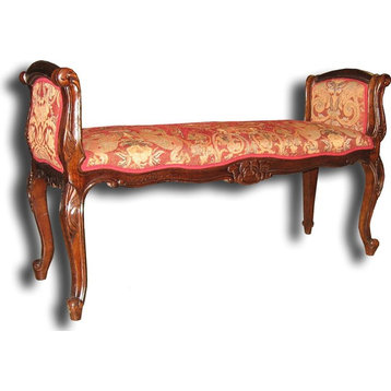 Bench Carved French Legs Medallion Serpentine Arms Red Chenille