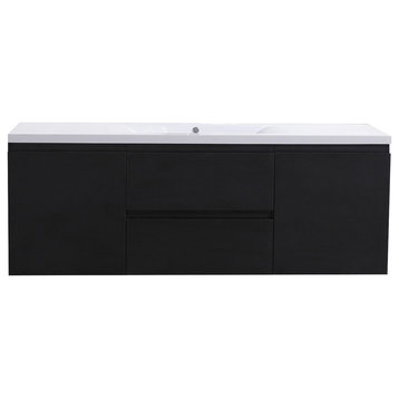 MOB 60" Single Acrylic Sink Wall Mounted Vanity, Black