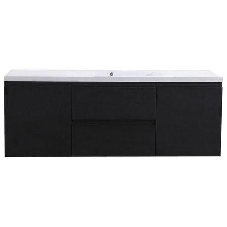 MOB 60" Single Acrylic Sink Wall Mounted Vanity, Black