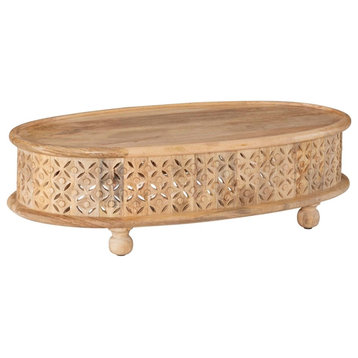 Pemberly Row Transitional Oval Mango Wood Coffee Table in Natural