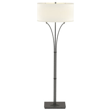 Contemporary Formae Floor Lamp, Natural Iron, Flax Shade