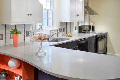 Mid-sized minimalist galley eat-in kitchen photo in Other with flat-panel cabinets