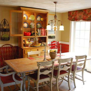 Faux Painted Harlequin, Rustic Antique Farm Table, Red Kitchen