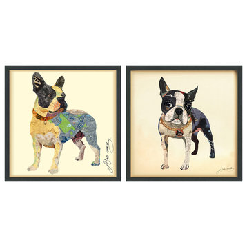 "Terriers" Dimensional Handmade Collage Wall Art Framed Under Glass