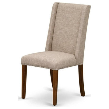 Set of 2 Dining Chair, Padded Seat With High Back and Nailhead Trim, Clay