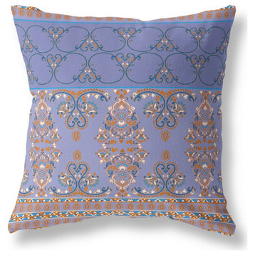20" X 20" Purple And Blue Broadcloth Floral Throw Pillow