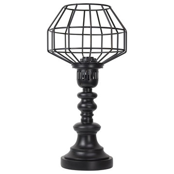 American Art Decor Black Metal Caged Wire Table Lamp, 18"