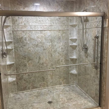 Bianco Travertine simulated stone extra-large shower