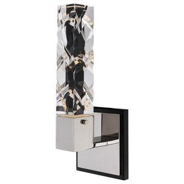 1 Light Contemporary Sconce by Allegri, Matte Black With Polished Nickel, 13"