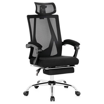 Costway Mesh Office Chair Recliner Desk Chair Height Adjustable Footrest Black