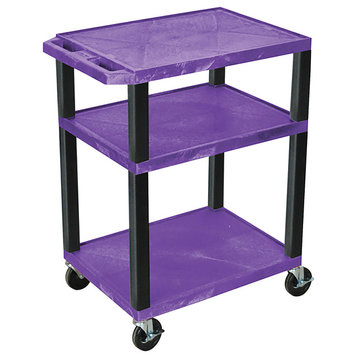 Luxor Tuffy Purple 3-Shelf AV Cart With Black Legs and Electric