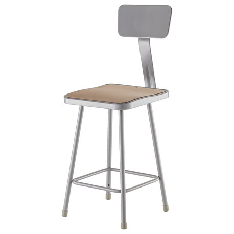 NPS 6300 Series 24" Modern Metal Heavy Duty Stool with Backrest in Brown/Gray