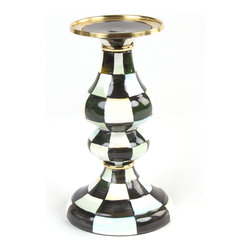 Courtly Check Enamel Pillar Candlestick - Medium | MacKenzie-Childs - Candleholders