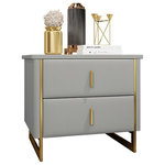 Homary - Modern Nightstand 2-Drawer Faux Leather Bedside Table in Gold, Gray - - This modern nightstand has solid wood construction, exquisite faux leather-covered ash wood veneers, and brushed stainless steel frames for a magnificent modern design.