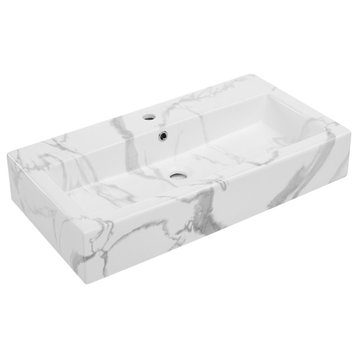 Voltaire Wide Rectangle Wall Hung Sink, White Marble
