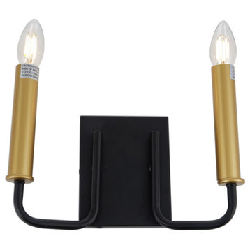 Rita Black and Gold Industrial Farmhouse Wall Sconce With 2 Candles
