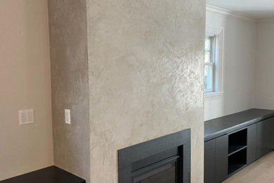 Cement-look Venetian Plaster Fireplace Finish