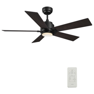 CARRO Modern LED Ceiling Fan with Remote and Dimmable Light, Black, 56"