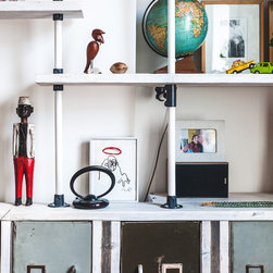 Ferrando Scaffolding Board and White Powder Coated Pipe Multi Media and Shelving - TV Stands & Units