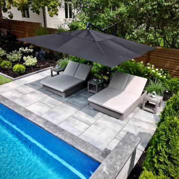 Luxury Poolside Lounging Area Framed by Mature Privacy Trees