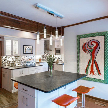 Eden Mosaic Tile Installations: Modern Cobble Stainless Steel/White Glass Tile