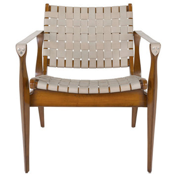 Safavieh Dilan Leather Safari Chair, Cream/Light Brown