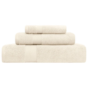 3 Piece Cotton Zero Twist Hand Bath Towel Set, Ivory