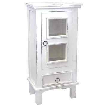 Sunset Trading Cottage 1-Door Wood End Table/Nightstand in Distressed White