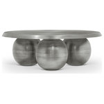 Meridian Furniture - Globus Iron Metal Coffee Table, Silver - Redefine your living area with the Globus Coffee Table, a striking piece crafted from antique silver iron metal. This table's bold design features three spherical bases, each adding a sculptural flair that enhances its contemporary charm. Perfectly balancing aesthetics and functionality, the table becomes a captivating centerpiece in your living room, effortlessly elevating your space with its modern edge.
