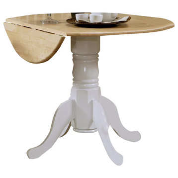 Coaster Round Drop Leaf Dining Table in White and Natural Finish