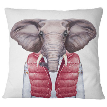 Elephant in Vest and Sweater Contemporary Animal Throw Pillow, 18"x18"