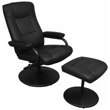 vidaXL Dining Chair Swivel Recliner Armchair with Ottoman Black Faux Leather