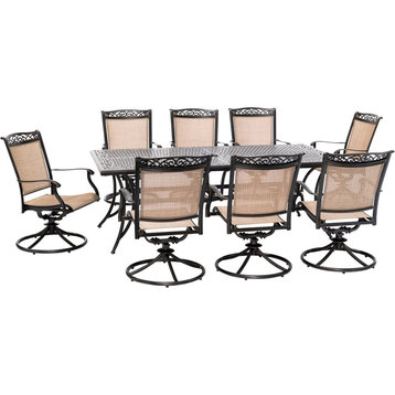 Fontana 9-Piece Outdoor Dining Set With 8 Sling Swivel Rockers