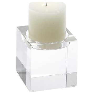Luxe Crystal Block Pillar Candle Holder 4" Cube Clear Square Classic