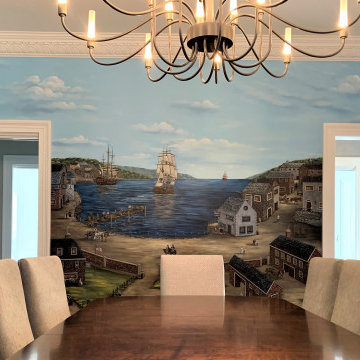 Colonial-Revolutionary Murals, hand painted throughout a dining room.