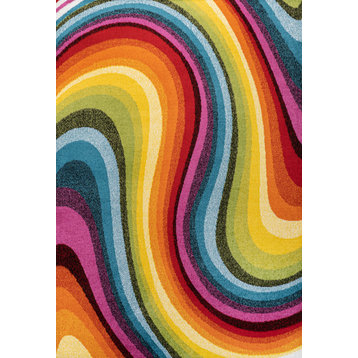 Flow Abstract Swirl Red/Yellow/Blue 3 ft. x 5 ft. Runner Rug