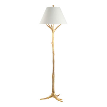 3000K Warm White Modern Designer Style 5 Way Gold Floor Lamp with Pink Dome Shades Complete with 4w LED Golfball Bulbs