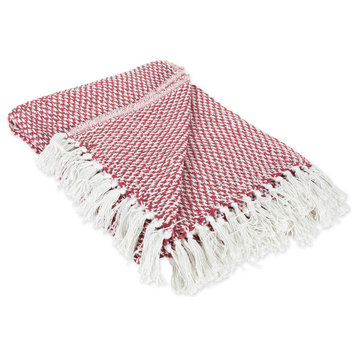 DII 50x60" Modern Cotton Woven Throw with Fringe in Barn Red