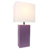 Elegant Designs Modern Leather Table Lamp With White Fabric Shade, Purple