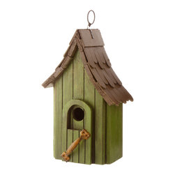 Glitzhome - Rustic Garden Distressed Wooden Birdhouse, Metal Door Handle - Birdhouses